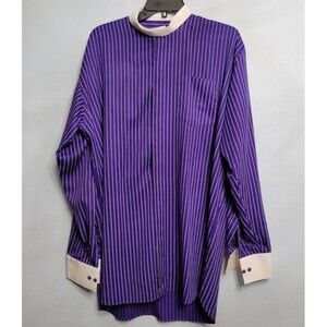 Mercy Robes Purple White Stripe 16 / 36-37 Button Up French Cuff Clergy Priest